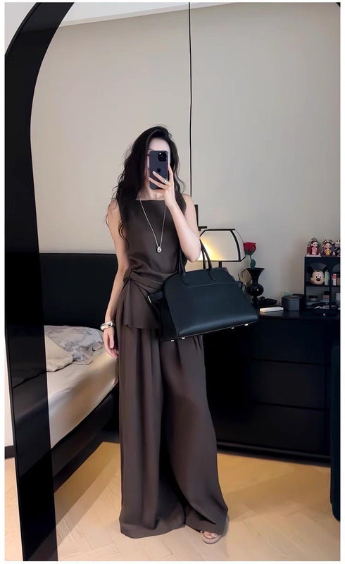 Women Casual side Knot Design Sleeveless Tops With Pants